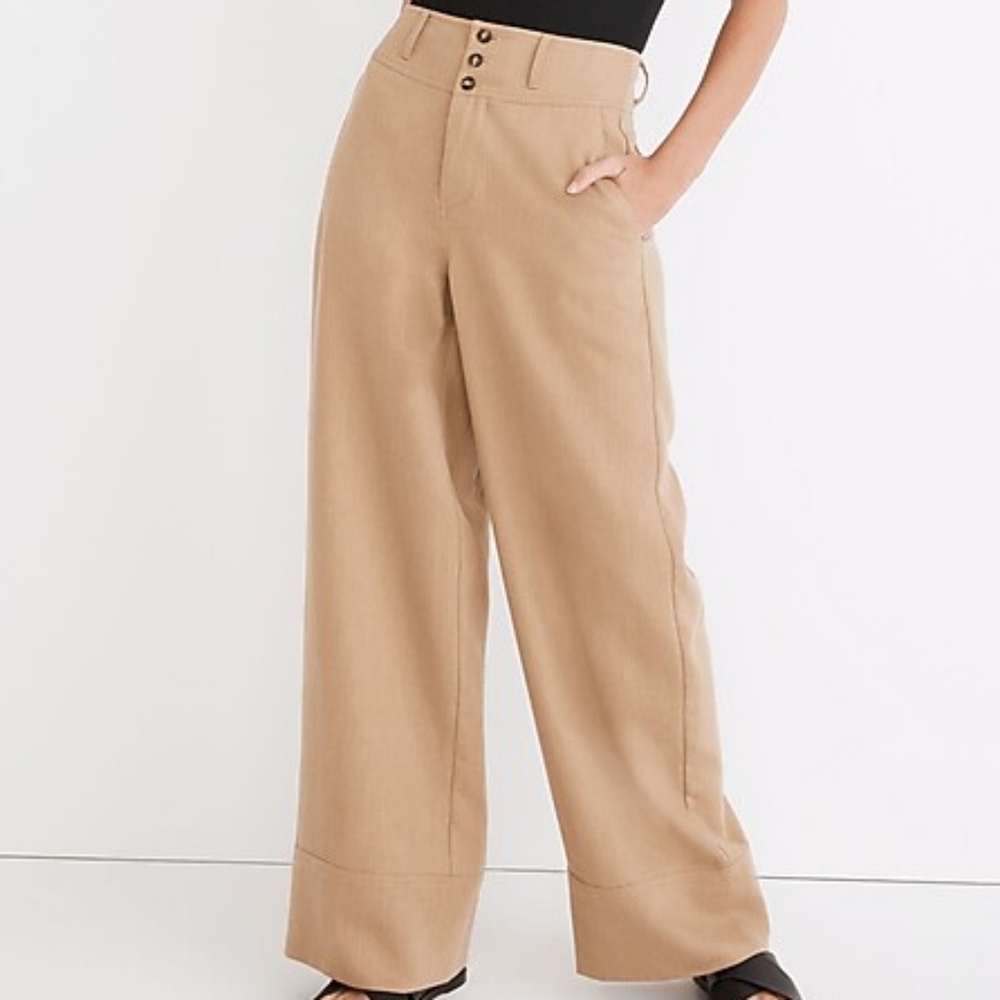 Madewell Button-Front Cuffed Wide-Leg Pants in Travel Linen-Blend